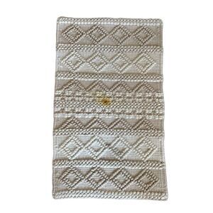 Boho cream textured entry way rug pin pom diamond tight woven geometric mat